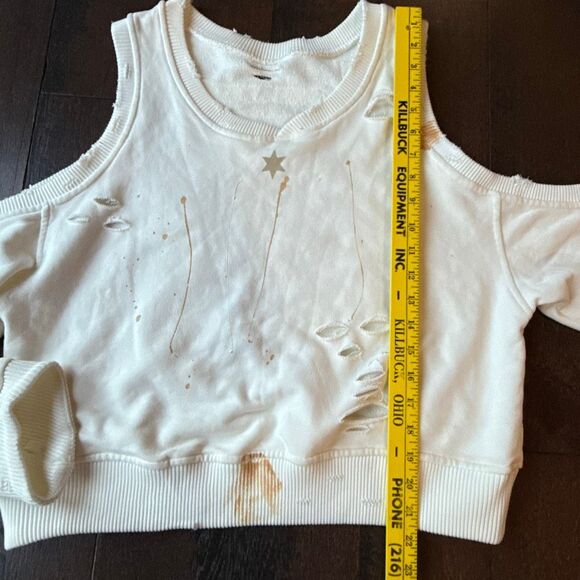 SMFK crewneck sweatshirt size small thrashed trashed cream color destroyed paint - Picture 12 of 12